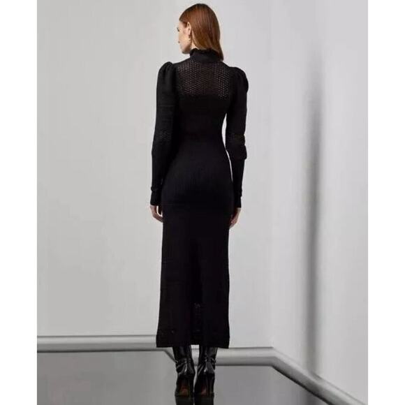Ralph Lauren Collection Lace Puff-Sleeve Black Sweater Dress Cashmere Midi XXS 0 - Picture 5 of 9